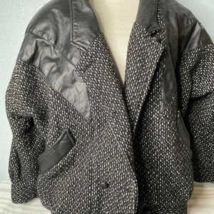 Leather And Tweed Coat Vintage ADA Paris  Size 7-8 Made In Canada